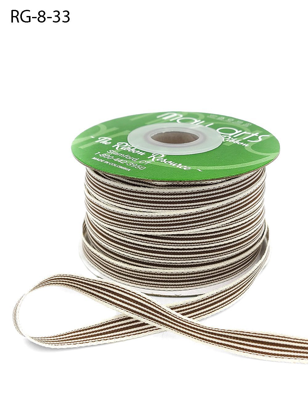 3/8 Inch Woven Grosgrain Stripe Ribbon with Woven Edge – RG-8-33 – BROWN/OATMEAL STRIPES