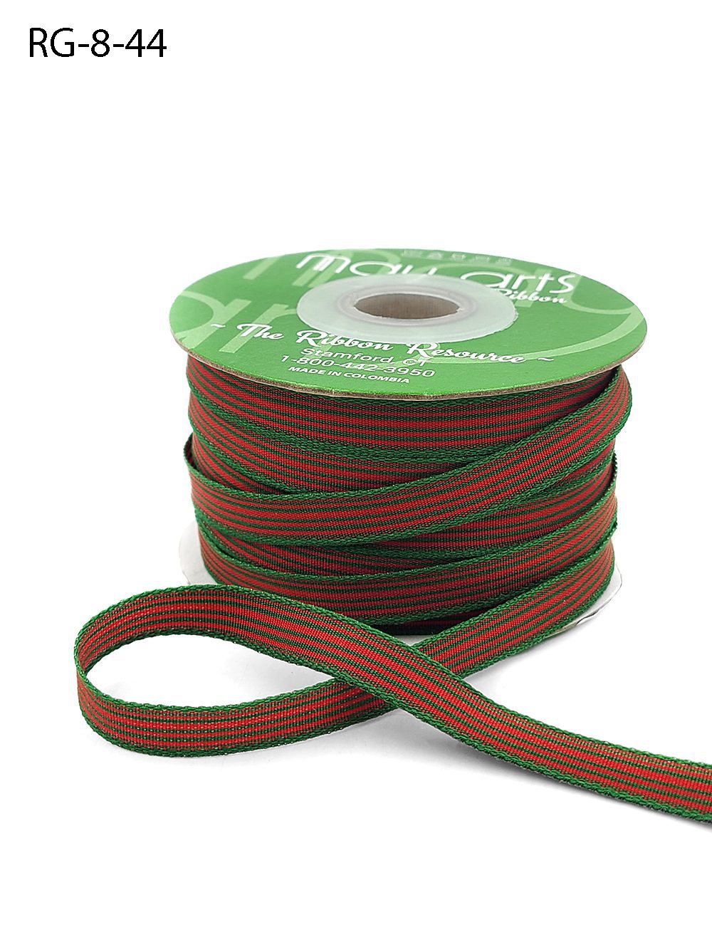 3/8 Inch Woven Grosgrain Stripe Ribbon with Woven Edge – RG-8-44 – RED/GREEN STRPES