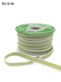 3/8 Inch Woven Grosgrain Stripe Ribbon with Woven Edge – RG-8-46 – CELERY/WHITE STRIPES