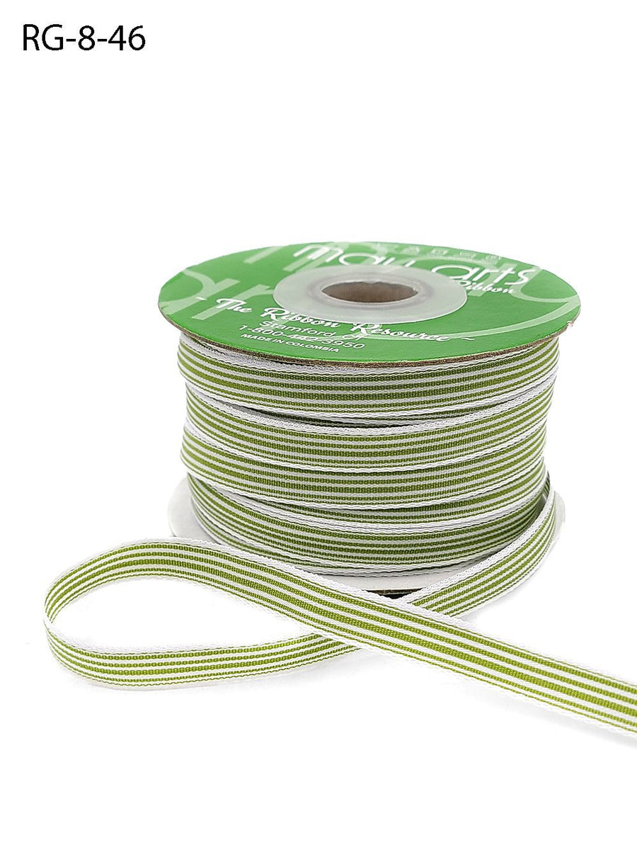 3/8 Inch Woven Grosgrain Stripe Ribbon with Woven Edge – RG-8-46 – CELERY/WHITE STRIPES