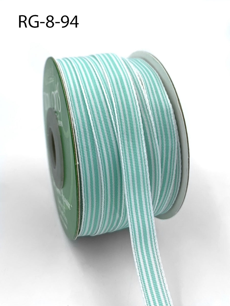 3/8 Inch Woven Grosgrain Stripe Ribbon with Woven Edge – RG-8-94 ROBIN EGG BLUE/WHITE STRIPES