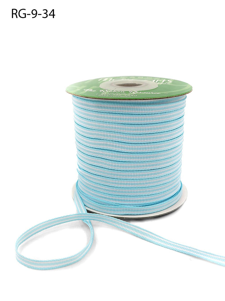 3/16 Inch Woven Grosgrain Stripe Ribbon with Woven Edge – RG-9-34 LIGHT BLUE/WHITE STRIPES
