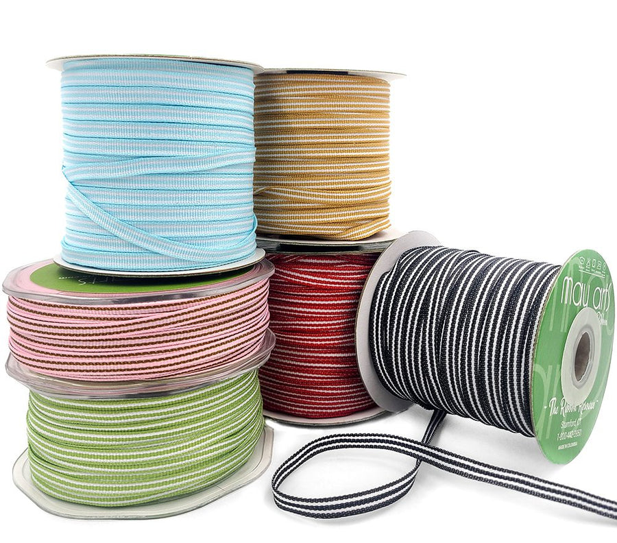 3/16 Inch Woven Grosgrain Stripe Ribbon with Woven Edge
