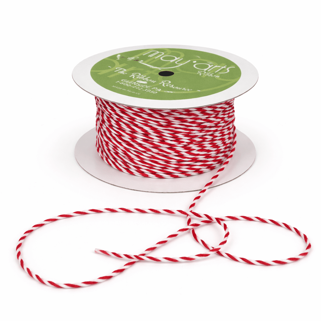 1/16 Inch Christmas Twisted Rope Cord Ribbon – RJ14 – RED/WHITE