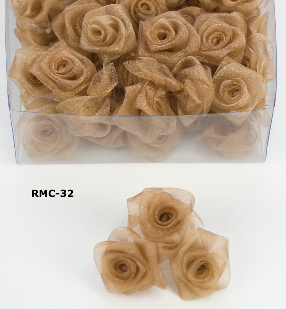 RLC 72/BOX – 2″ SHEER ROSES Ribbon – RLC-32 – ANTIQUE GOLD
