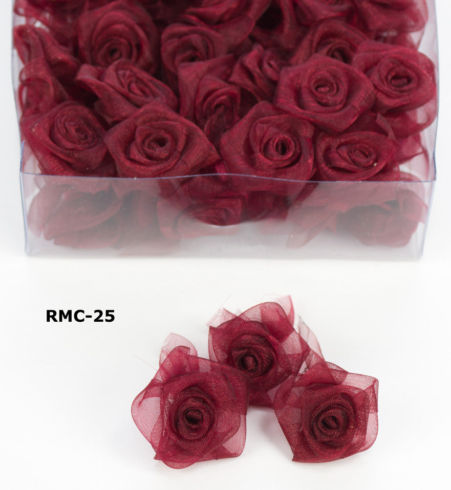 100/BOX – 1″ SHEER ROSES Ribbon – RMC-25 – BURGUNDY