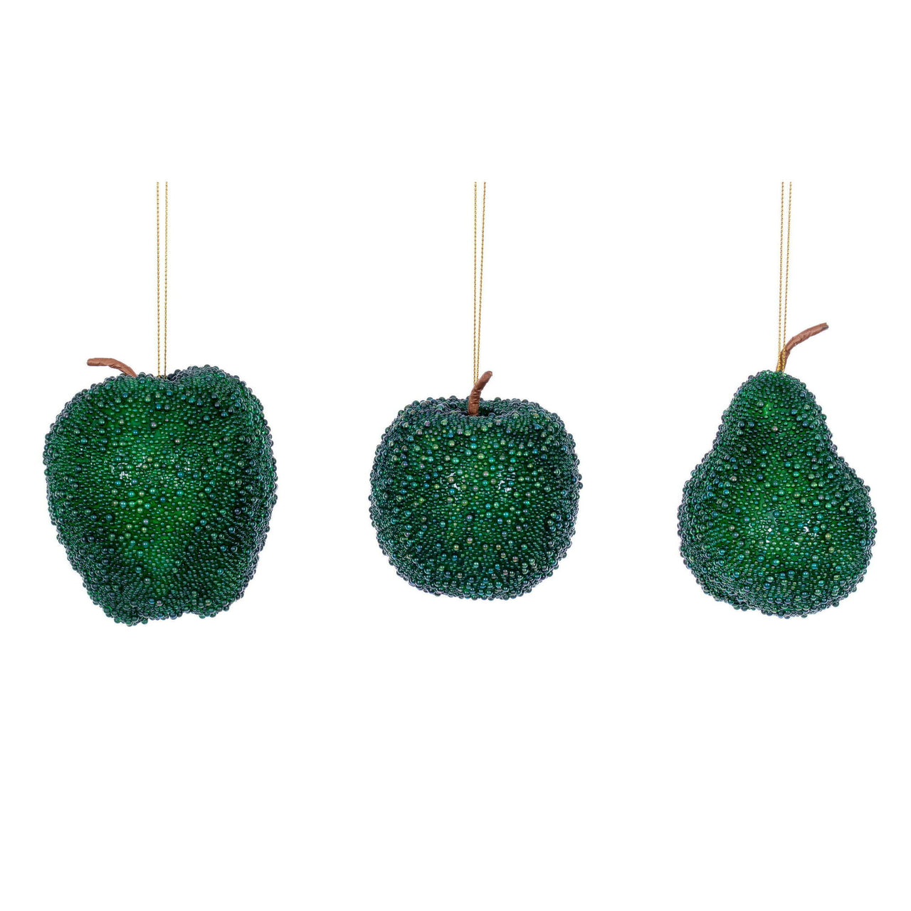 3.5"-4.5" Green Beaded Fruit 3/Assorted