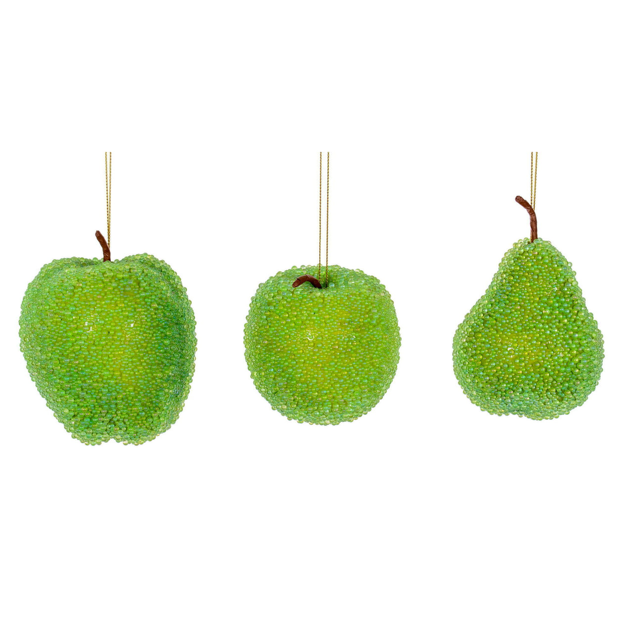 3.5"-4.5" Celadon Beaded Fruit 3/Assort