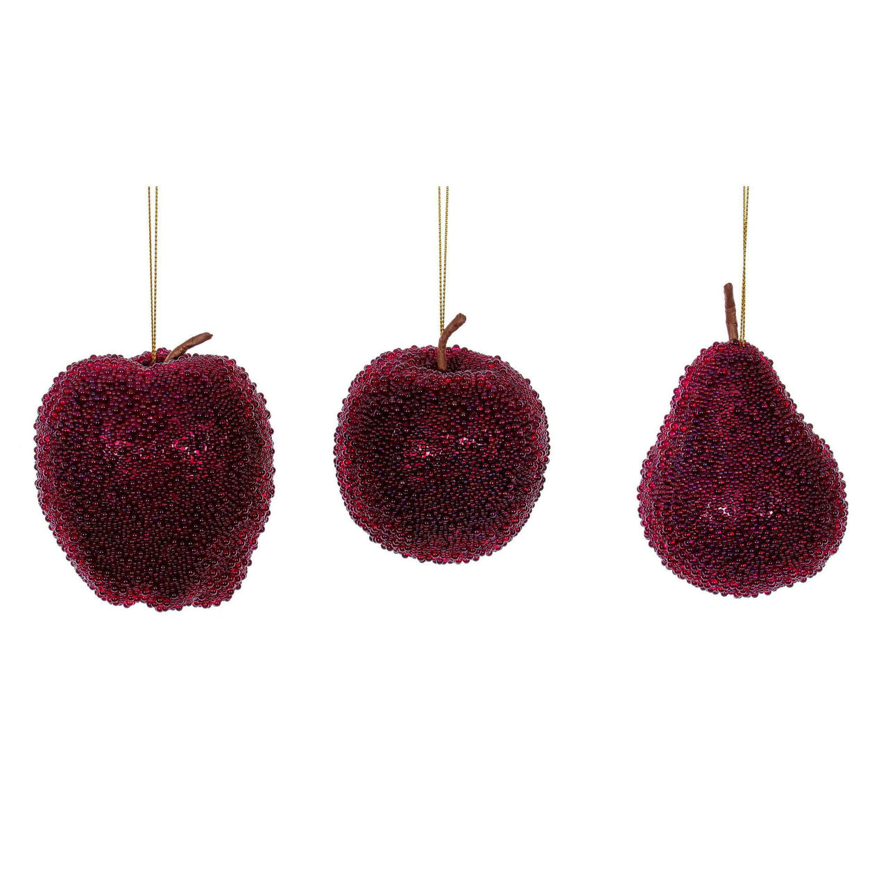 3.5"-4.5" Burgundy Beaded Fruit 3/Assort