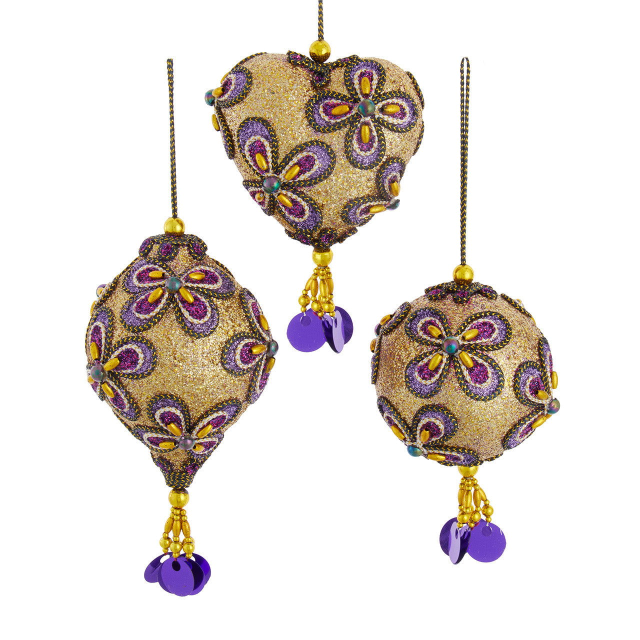 Purple, Gold & Green Butterfly Theme Dome, Ball & Finial Ornaments