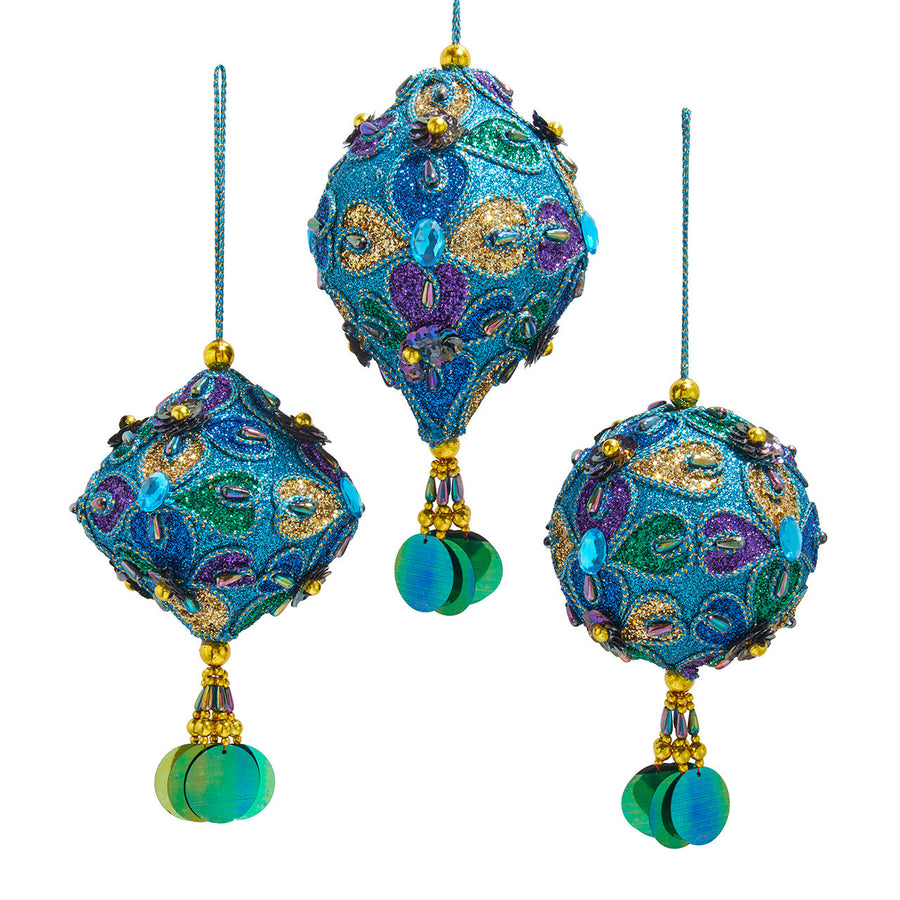 Peacock Finial Onion & Ball Ornaments