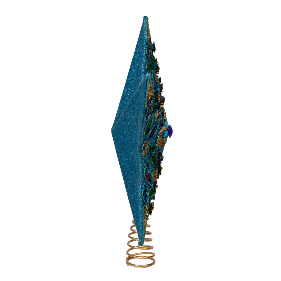 13.5" 5-Point Peacock Color Heart Motif Tree Top
