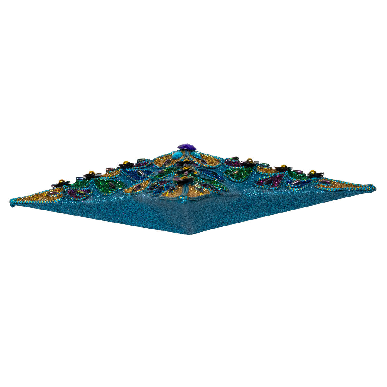 13.5" 5-Point Peacock Color Heart Motif Tree Top