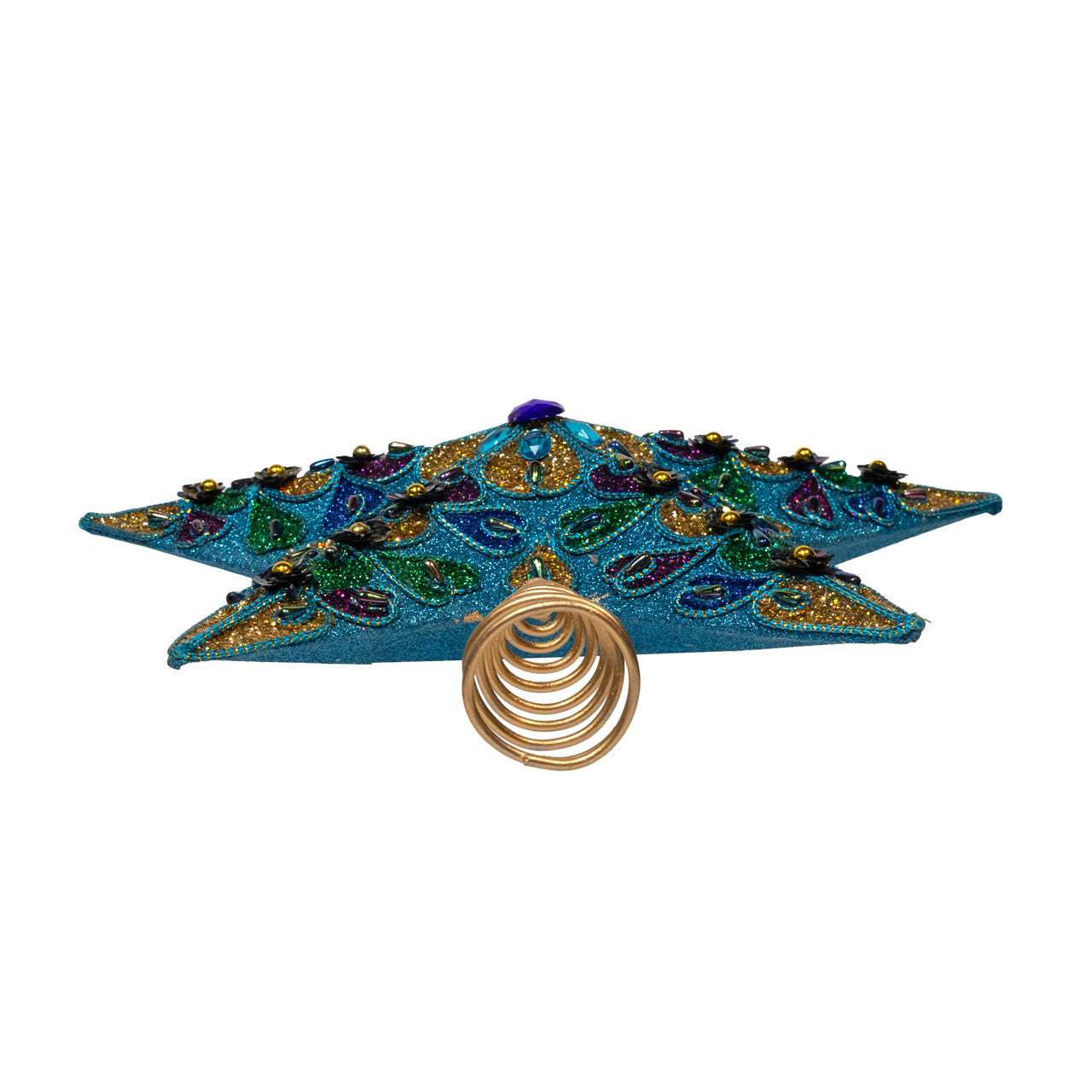 13.5" 5-Point Peacock Color Heart Motif Tree Top
