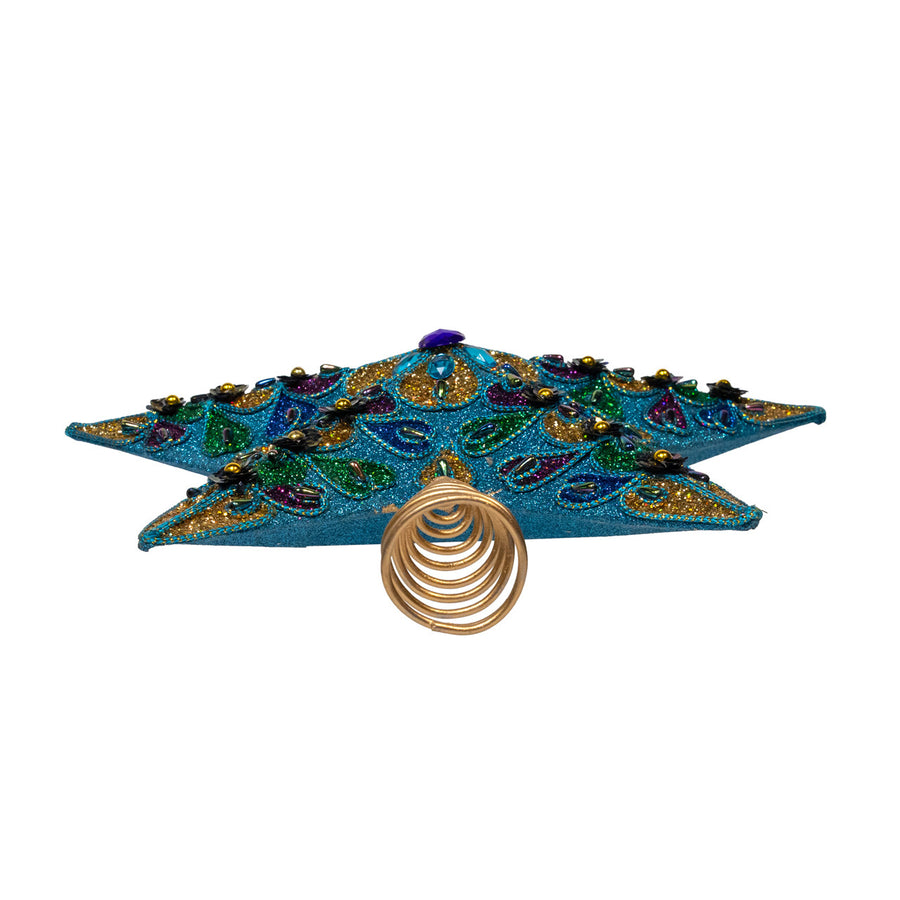 13.5" 5-Point Peacock Color Heart Motif Tree Top