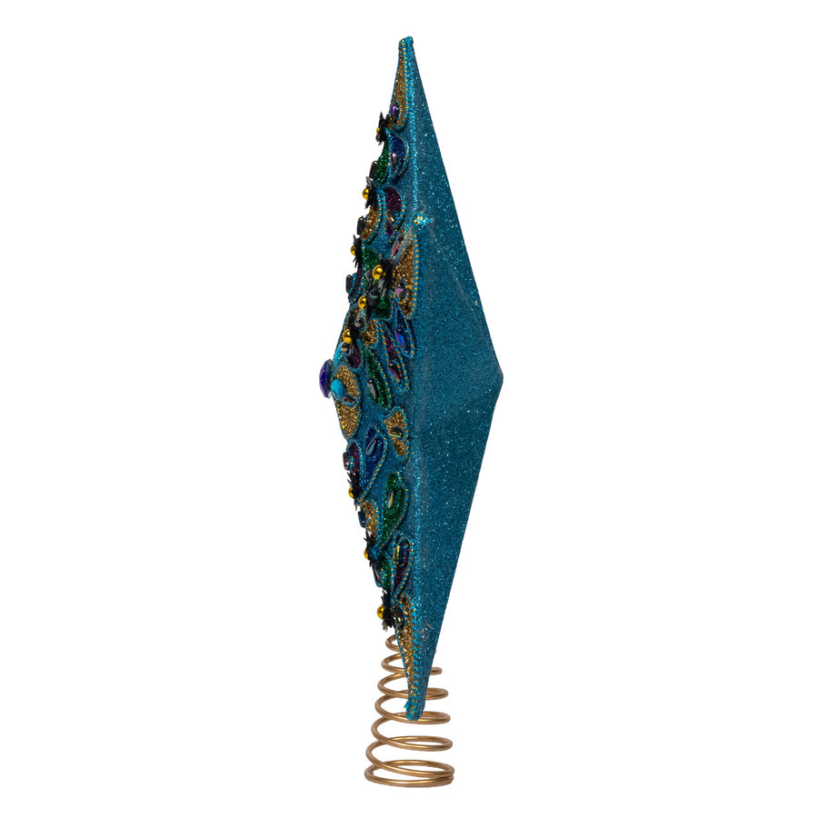 13.5" 5-Point Peacock Color Heart Motif Tree Top