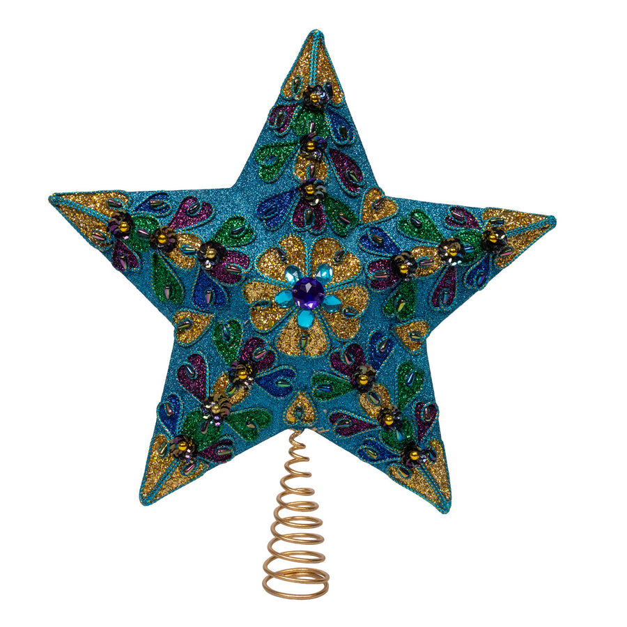 13.5" 5-Point Peacock Color Heart Motif Tree Top
