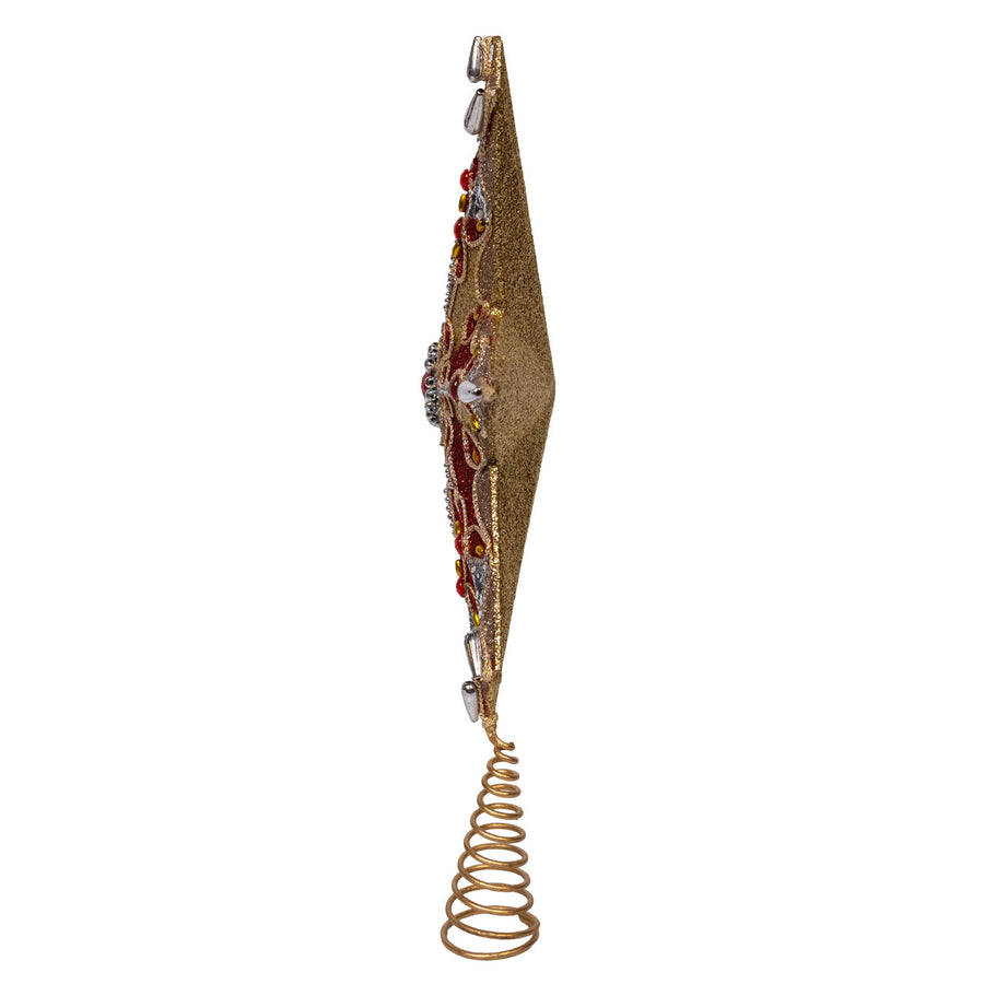 16" 8-Point Red, Gold & Silver Flower Motif Tree Top