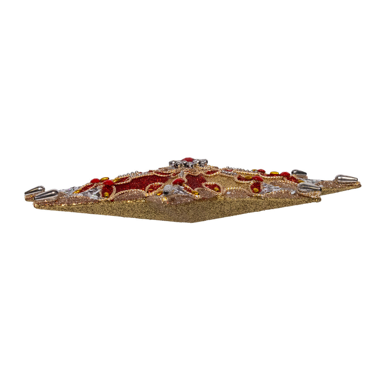 16" 8-Point Red, Gold & Silver Flower Motif Tree Top
