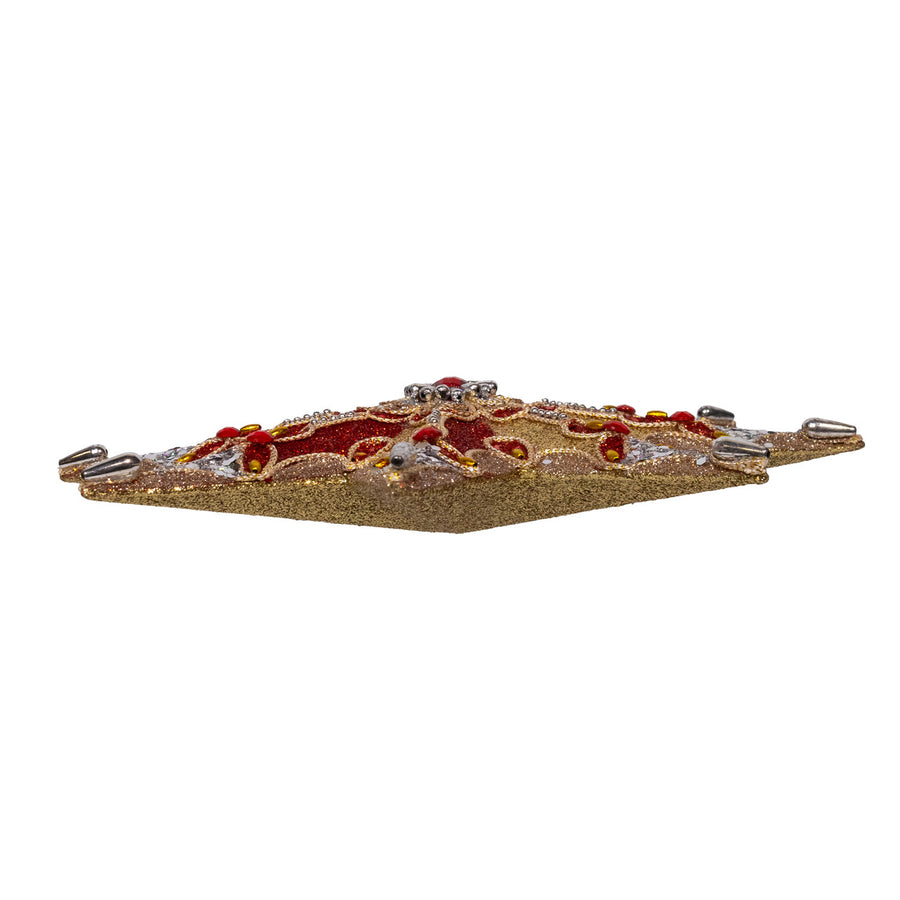16" 8-Point Red, Gold & Silver Flower Motif Tree Top
