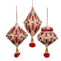 Red & Gold With Pearl Accent Ornaments