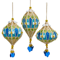 Blue, Green, Gold With Pearl & Gold Trim Finial Ornaments