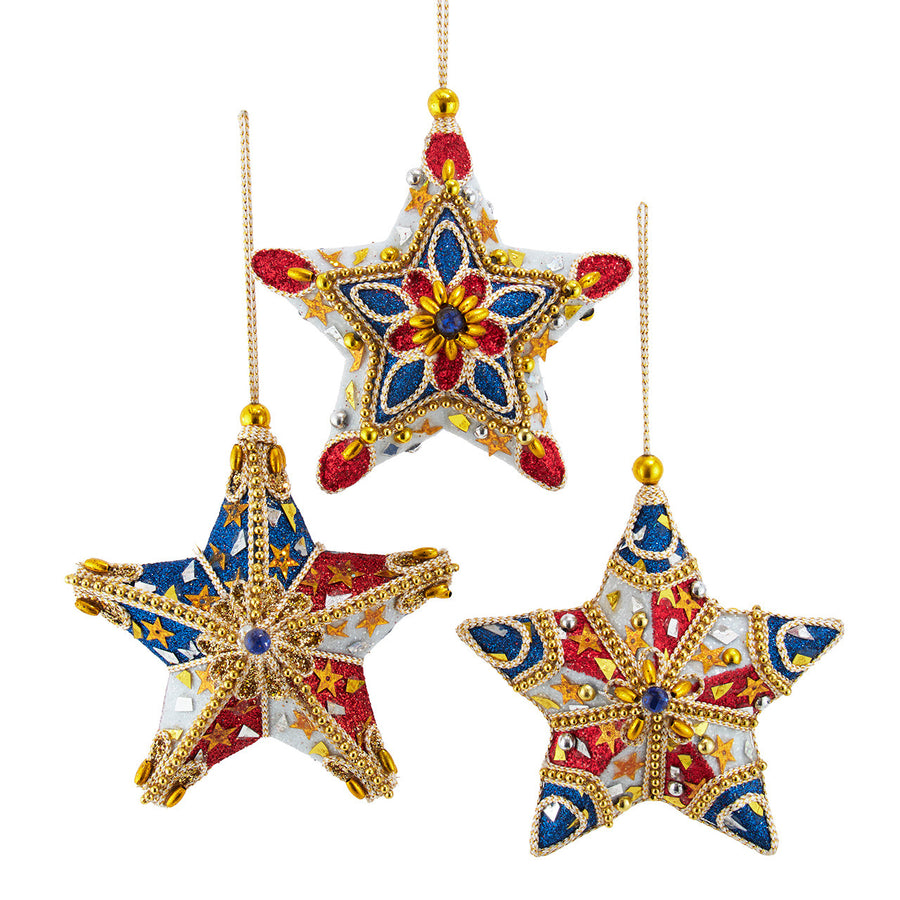 Red, White & Blue Star With Gold Accents Ornaments