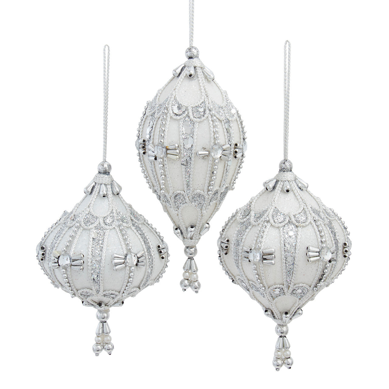 White With Silver Embellishments Finial Ornaments