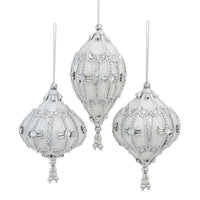 White With Silver Embellishments Finial Ornaments