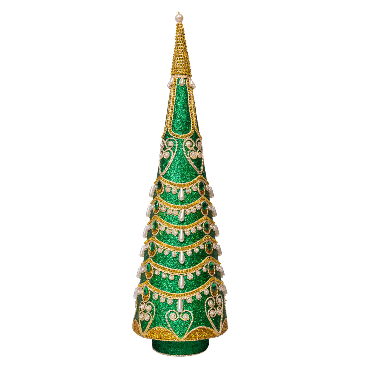 22" Green With Gold & Pearl Trim Topiary