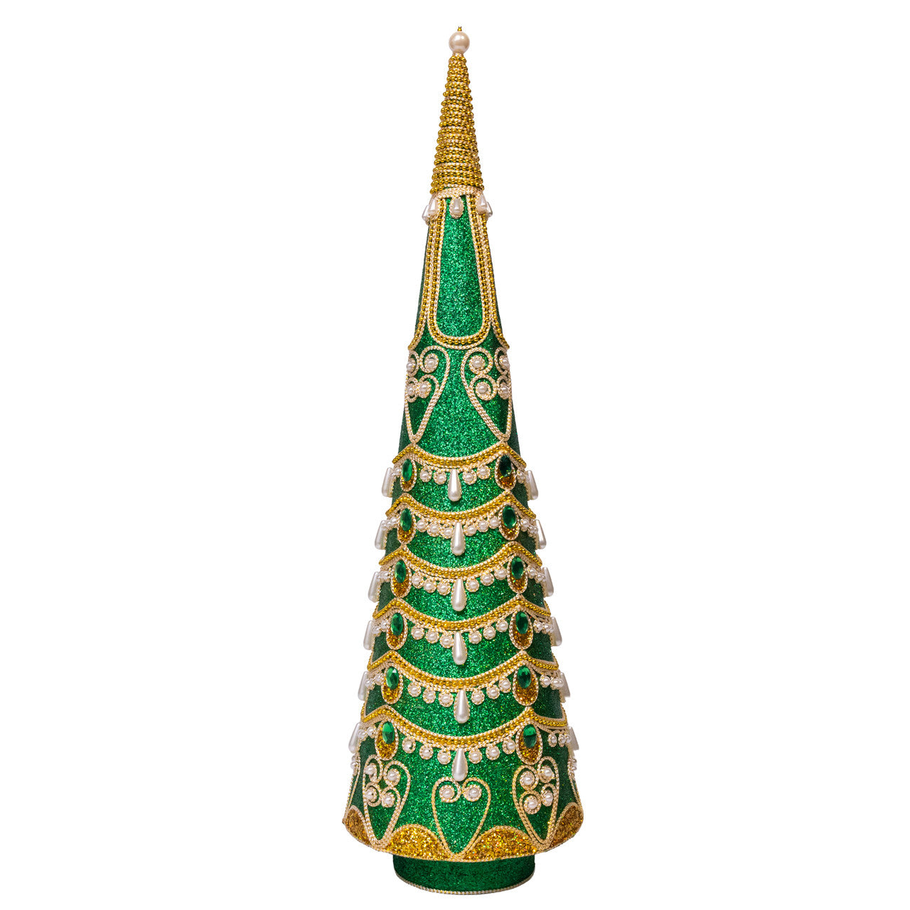 22" Green With Gold & Pearl Trim Topiary