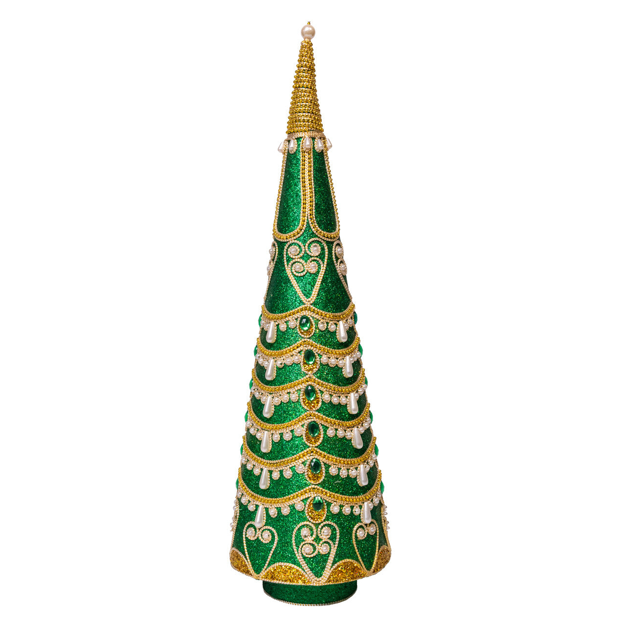22" Green With Gold & Pearl Trim Topiary