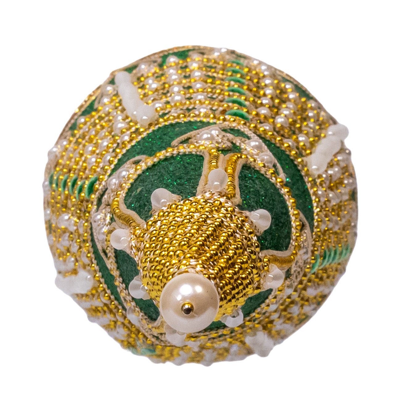 22" Green With Gold & Pearl Trim Topiary