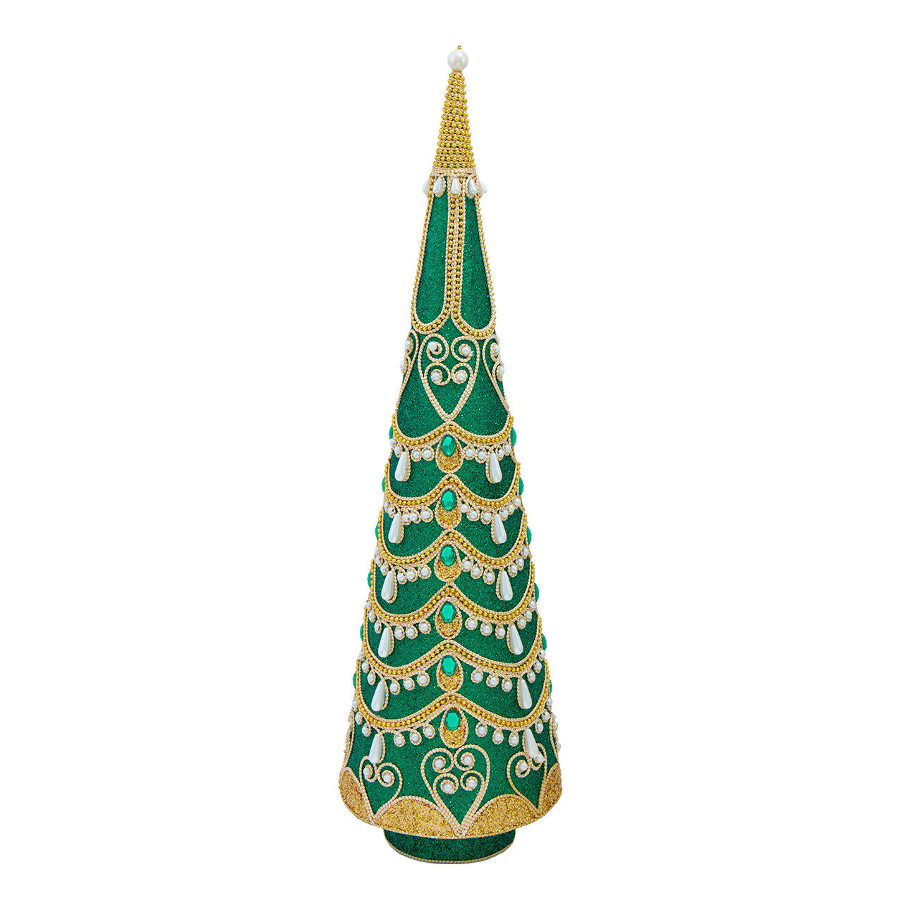 22" Green With Gold & Pearl Trim Topiary