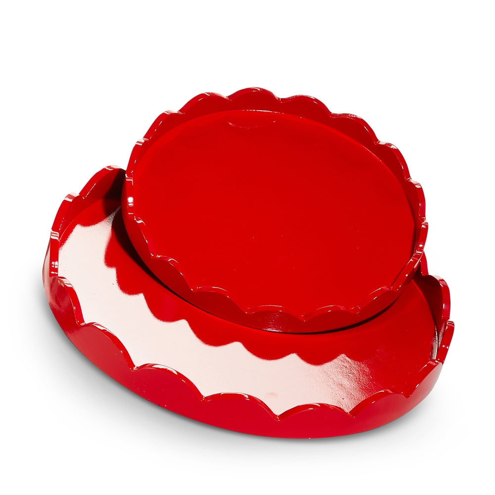 16" Round Red Scalloped Tray