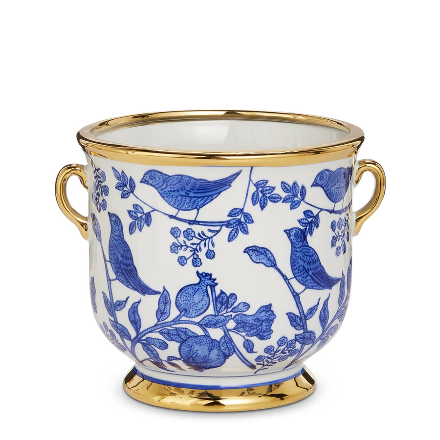 7.5" Blue Bird Cache Pot with Handles