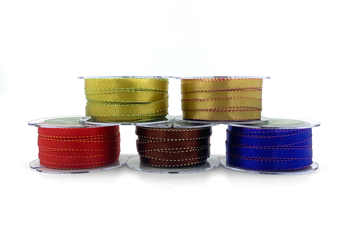 3/8 Inch Reversible Two-Color Satin Ribbon With Woven Stitched Edge