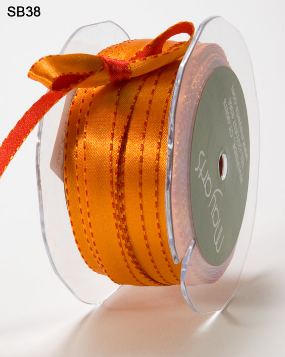 3/8 Inch Reversible Two-Color Satin Ribbon With Woven Stitched Edge – SB38 – RED/ORANGE