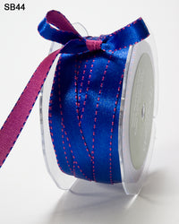 3/8 Inch Reversible Two-Color Satin Ribbon With Woven Stitched Edge – SB44 – ROYAL BLUE/FUSCHIA