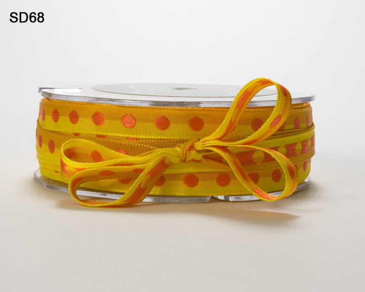 3/8 Inch Solid Center Dot Ribbon – SD68 – YELLOW/LIGHT ORANGE/ORANGE DOTS
