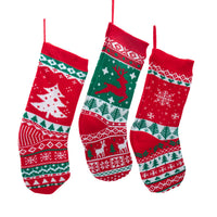 Red, Green & White With Deer, Snowflake Or Tree Design Knit Stockings