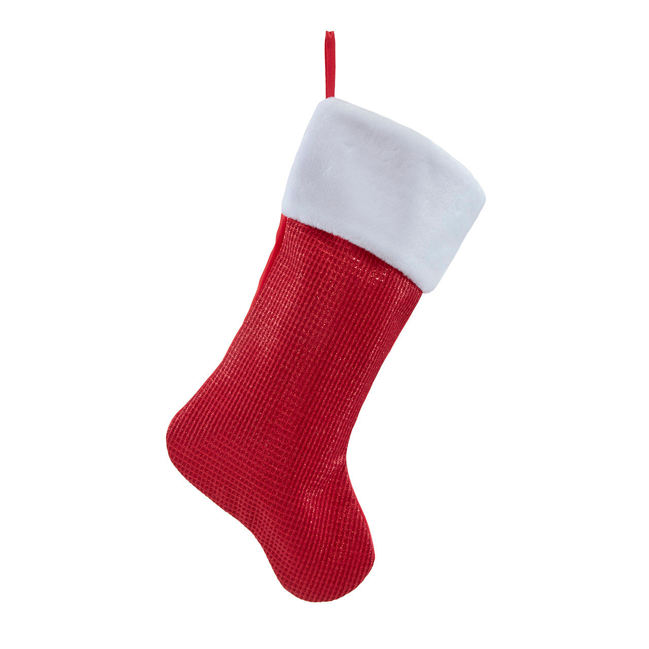 Red Glitter With White Faux Fur Cuff Stocking