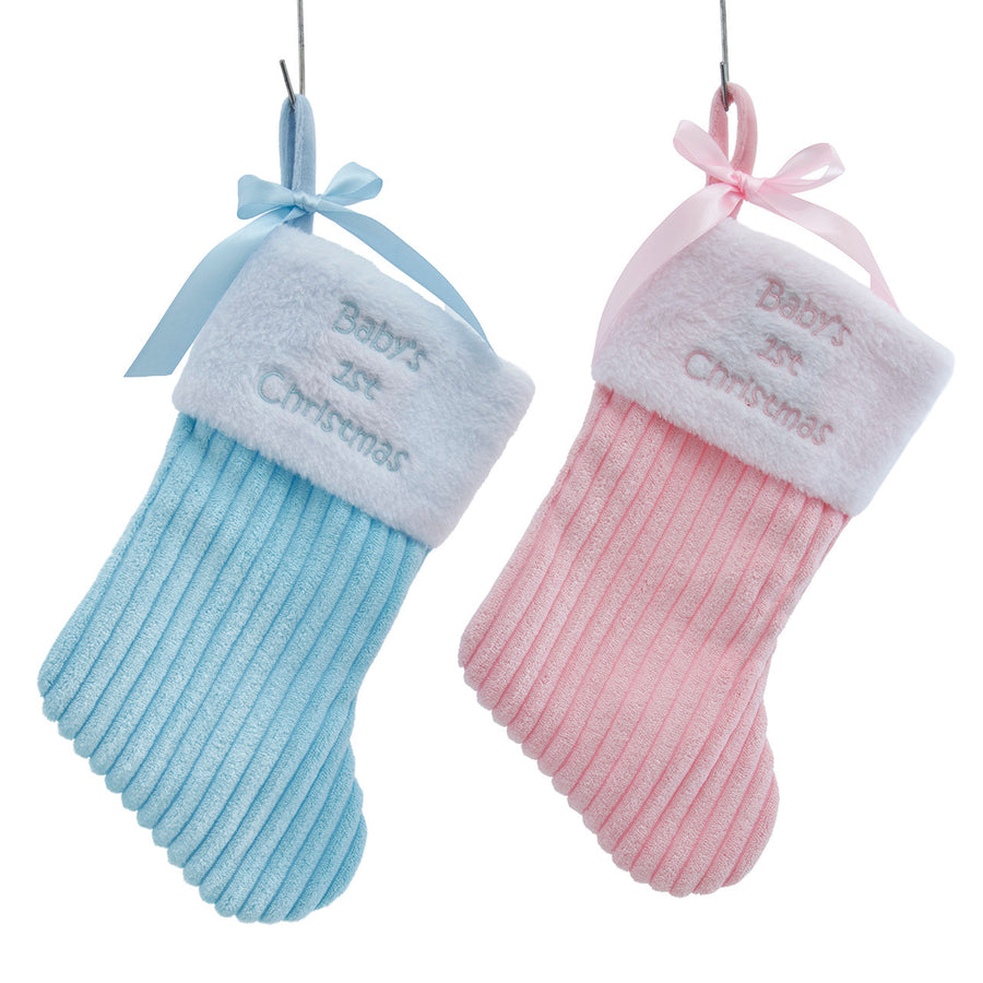 Baby's 1st Pink & Blue Corduroy With Bow & Faux Fur Cuff Stockings
