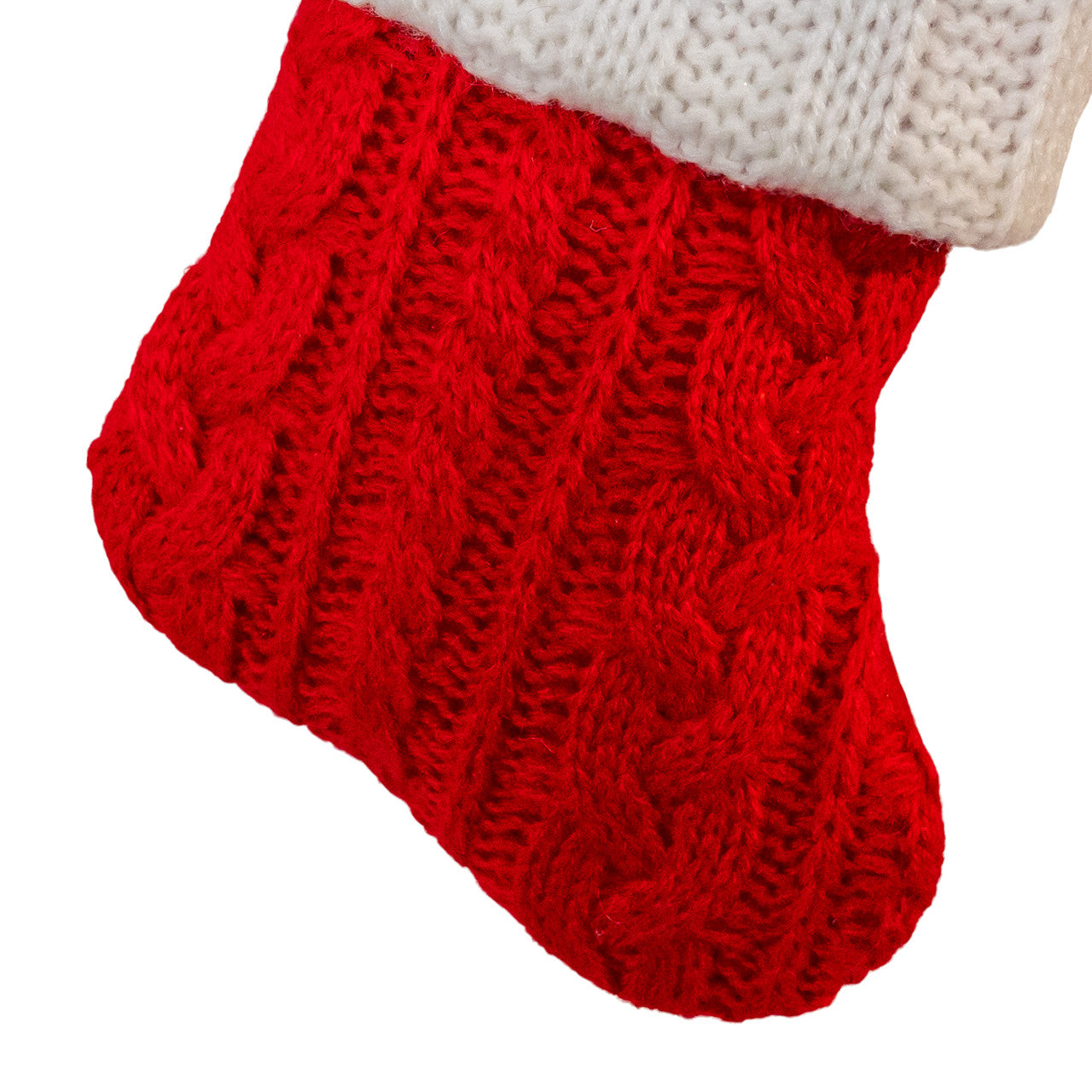 Miniature Red Kint Cable With White Knit Cuff Stocking