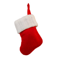 Miniature Red Kint Cable With White Knit Cuff Stocking