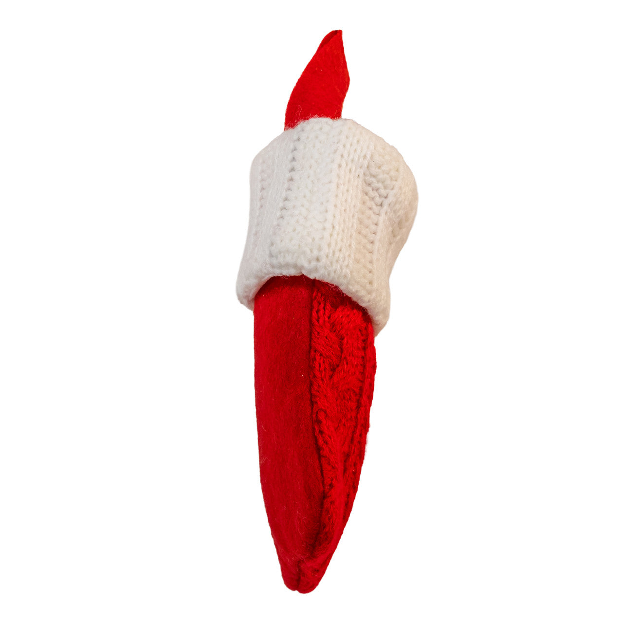 Miniature Red Kint Cable With White Knit Cuff Stocking