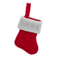Miniature Red Kint Cable With White Knit Cuff Stocking