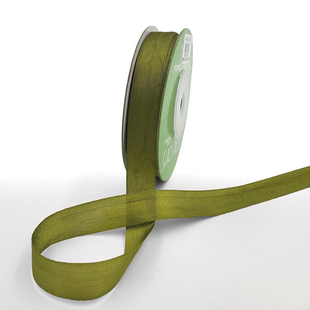 1/2 Inch 100% Hand-Dyed Silk Ribbon with Woven Edge – SK-12-08 MOSS
