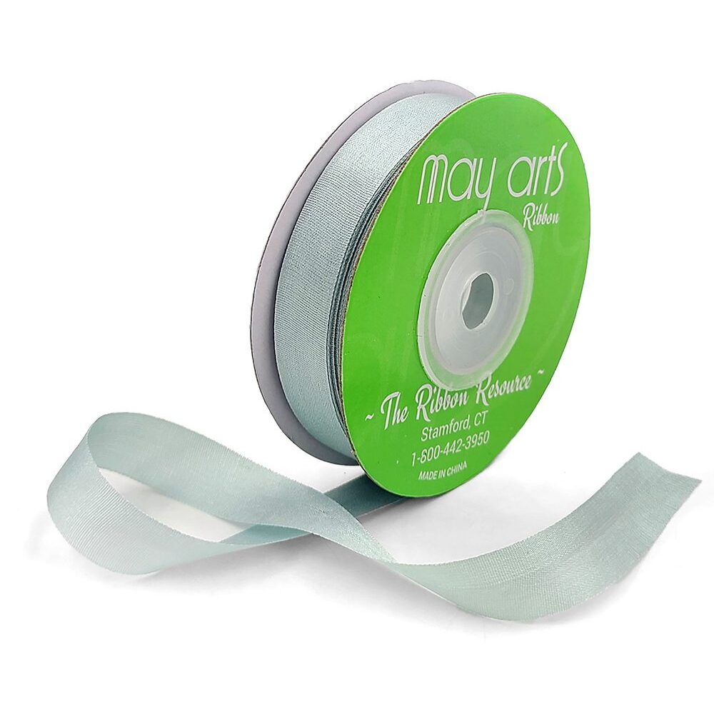 1/2 Inch 100% Hand-Dyed Silk Ribbon with Woven Edge – SK-12-59 LIGHT EUCALYPTUS GREEN