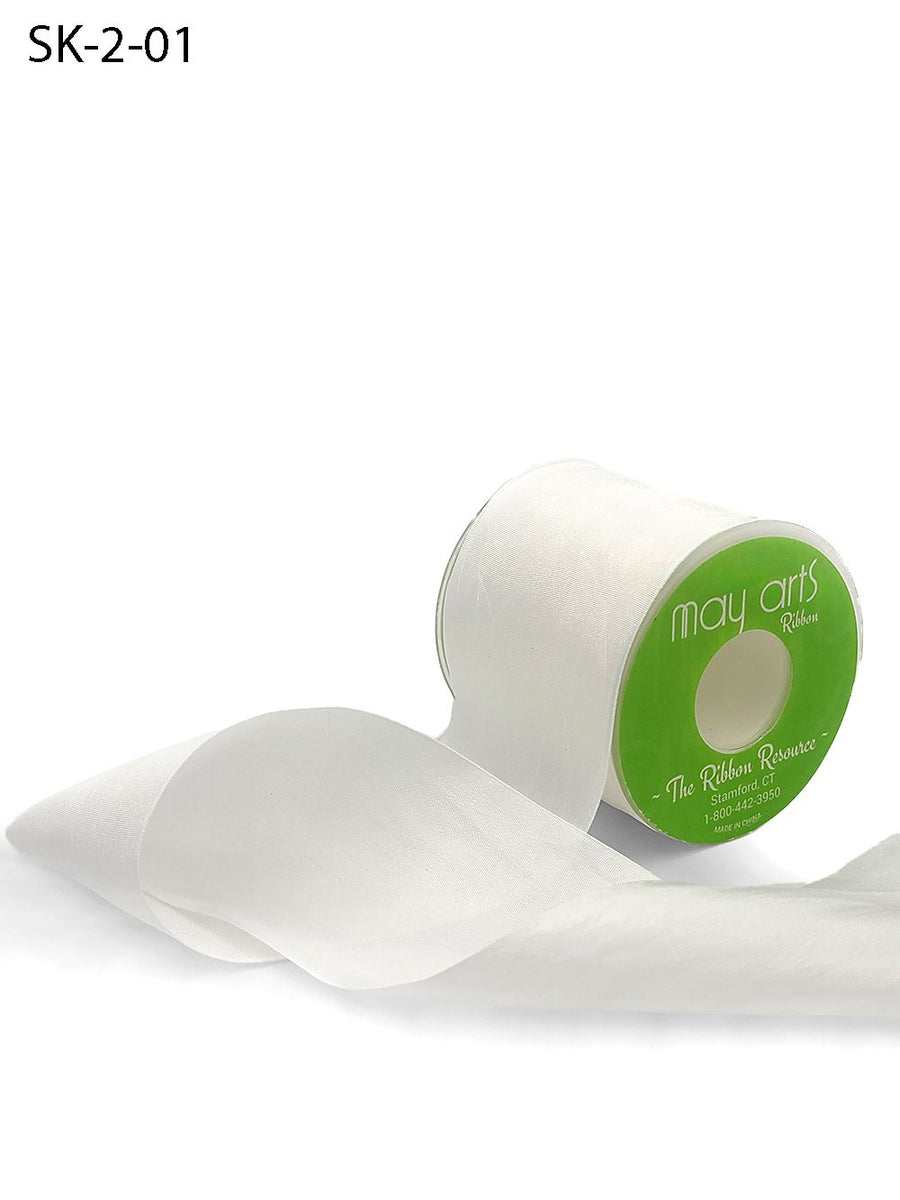 2 Inch 100% Hand-Dyed Silk Ribbon with Woven Edge – SK-2-01 WHITE